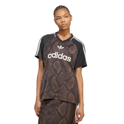 Adidas Originals Womens Originals Snake Print Satin Short Sleeve Jersey In Blue