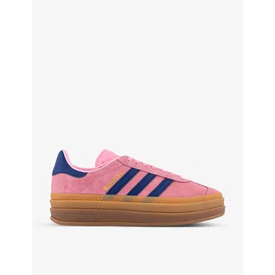 Adidas Originals Womens Gazelle Bold Brand-stripe Suede Low-top Trainers Pink Blue G In Pink Blue Gum