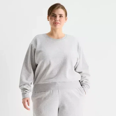 Adidas Originals Womens Plus Crew Neck Long Sleeve Sweatshirt In Gray