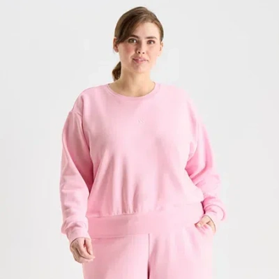 Adidas Originals Womens Plus Crew Neck Long Sleeve Sweatshirt In Pink