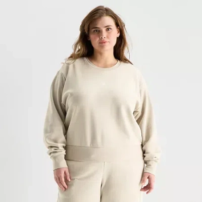 Adidas Originals Womens Plus Crew Neck Long Sleeve Sweatshirt In Sand
