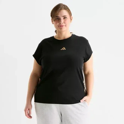 Adidas Originals Womens Plus Crew Neck Short Sleeve Active T-shirt In Black