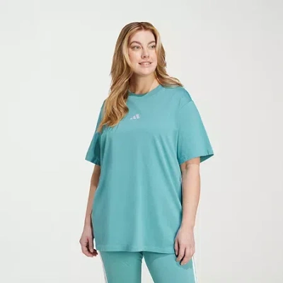 Adidas Originals Womens Plus Crew Neck Short Sleeve Active T-shirt In Blue