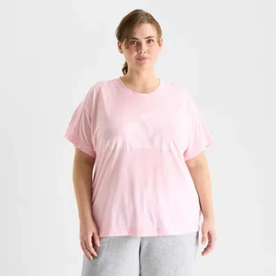 Adidas Originals Womens Plus Crew Neck Short Sleeve Active T-shirt In Pink