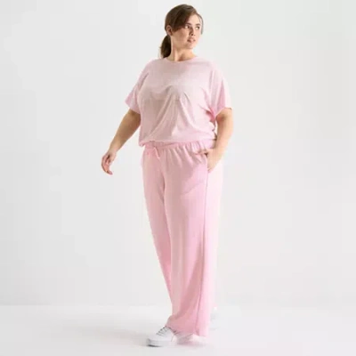 Adidas Originals Womens Plus Straight Mid Rise Fleece Sweatpant In Pink