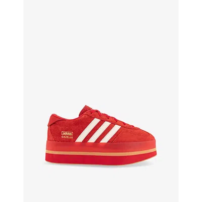 Adidas Originals Womens Red Cream White Gold Met Gazelle Stack Platform-sole Woven Low-top Trainers