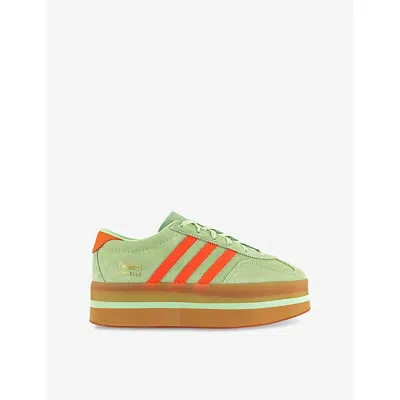 Adidas Originals Womens Adidas Gazelle Stack Suede Low-top Trainers In Semi Green Spark Solar O