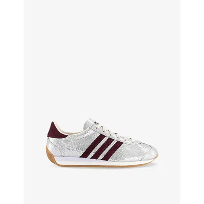 Adidas Originals Womens Silver Metallic Maroon O Country Og Metallic Leather Low-top Trainers