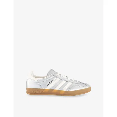 Adidas Originals Womens Adidas Gazelle Indoor Leather Low-top Trainers In Silver Metallic White Bl