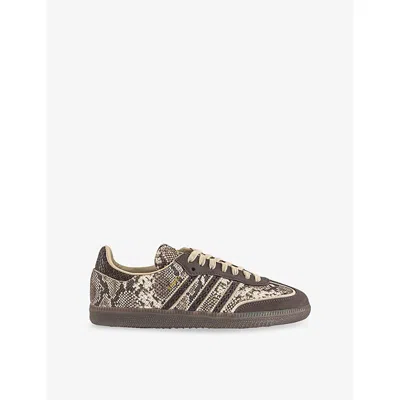 Adidas Originals Womens Snake Skin Brown Khaki G Samba Og Leather Trainers Eur 36.5 / 3.5 Uk In Animal Print