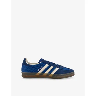Adidas Originals Womens Victory Blue Night Indig Gazelle Indoor Pinstriped Satin And Suede Low-top Trainers