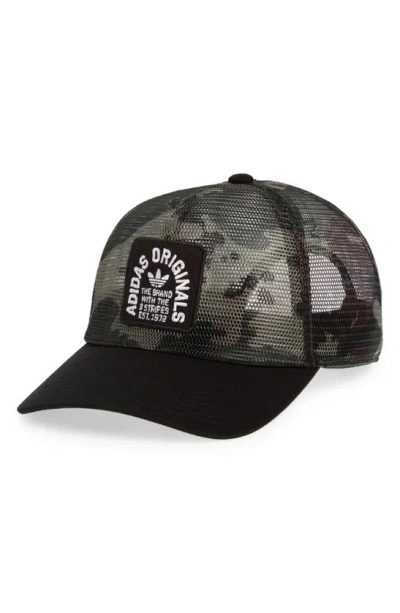 Adidas Originals Worldwide Full Mesh Trucker Hat In Street Camo/wild Pine