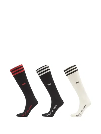 Adidas Originals X Avavav Logo-embroidered Striped Socks (set Of Three) In Multi