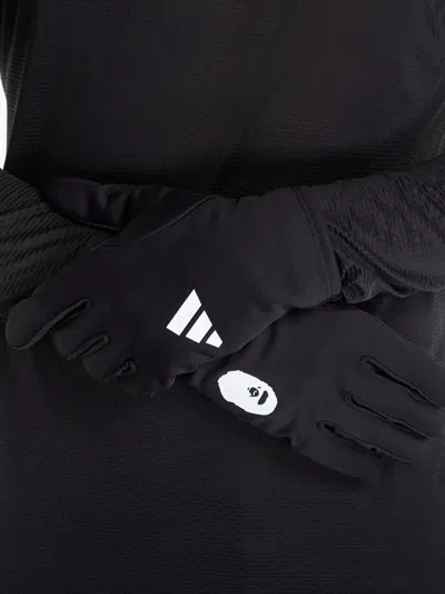 Adidas Originals X Bape Camo Logo-print Gloves In Gray