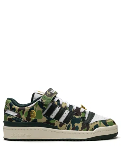 Adidas Originals A Bathing Ape Forum 84 Low Embellished Printed Leather Sneakers In Green
