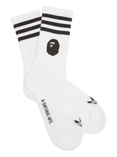 Adidas Originals X Bape Logo-print Socks In White