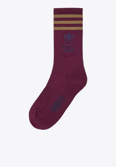 Adidas Originals X Brain Dead Crew-length Logo Socks In 红色