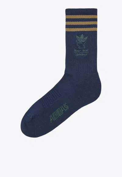 Adidas Originals X Brain Dead Crew-length Logo Socks In 蓝色