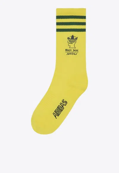 Adidas Originals X Brain Dead Crew-length Logo Socks In 黄色