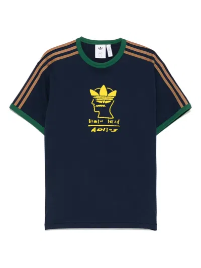 Adidas Originals X Brain Dead T-shirt Mit Beflocktem Logo In Blau