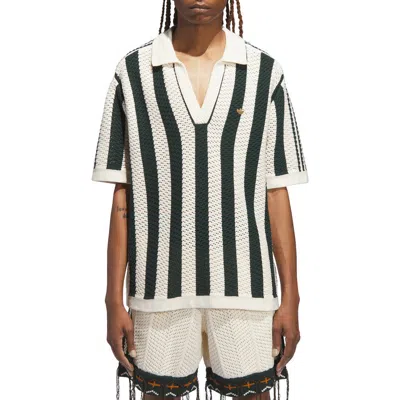 Adidas Originals X Clot By Edison Chen Stripe Johnny Collar Polo Sweater In Green
