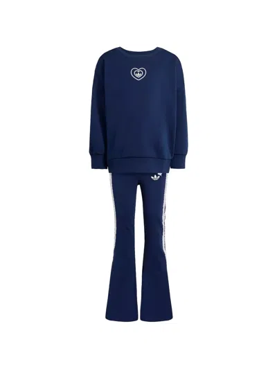 Adidas Originals Kids' X Disney Crew Flared Tracksuit Set In Blue