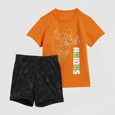 Adidas Originals Babies' X Disney Toddler Unisex Mickey Mouse 2-pc. Short Set In Orange
