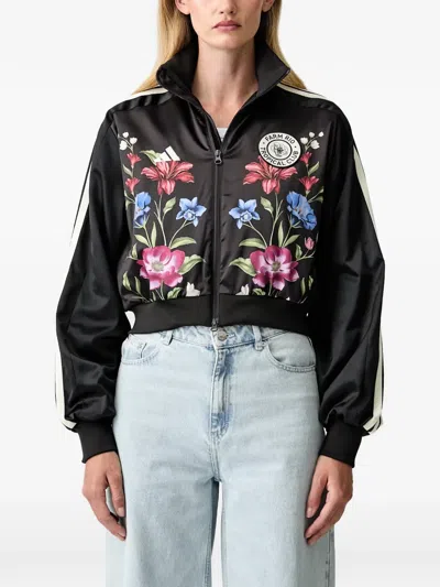Adidas Originals X Farm Floral-print Cropped Jacket In Schwarz
