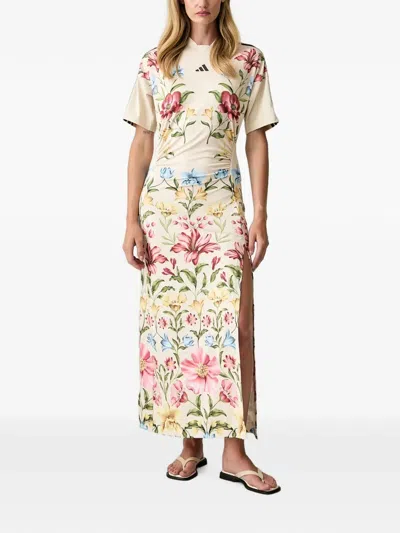 Adidas Originals X Farm Rio Floral-print Maxi Dress In Neutrals