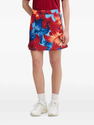 Adidas Originals X Farm Rio Floral-print Skirt In Red