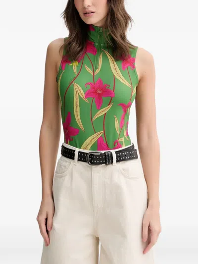 Adidas Originals X Farm Rio Floral-print Sleeveless Bodysuit In Green