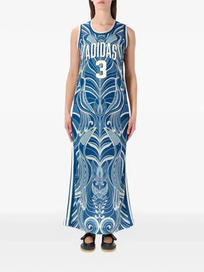 Adidas Originals X Farm Rio Printed Maxi Dress In Blue