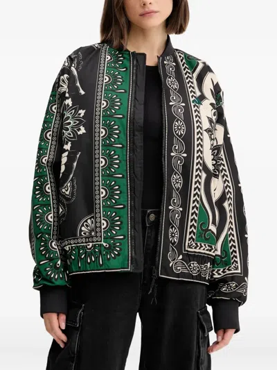 Adidas Originals X Fram Varsity Patterned Zip Jacket In Black