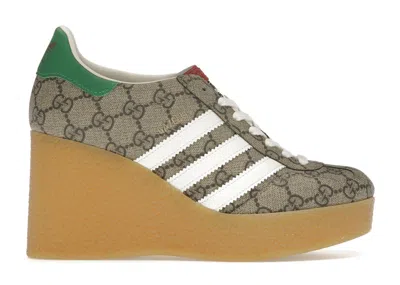 Pre-owned Adidas Originals X Gucci Gazelle Wedge Beige Gg Monogram (women's) Sneakers In Beige Tone/core White