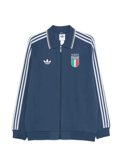 Adidas Originals X Italia Stripe-detail Zip-fastening Sweatshirt In Blue