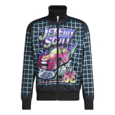 Adidas Originals X Jeremy Scott Crossover Cartoon Plaid Printing Sports Jacket Black In Multi