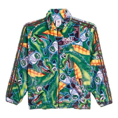 Adidas Originals X Kerwin Frost Crossover Cartoon Full Print Lapel Jacket Green In Multi