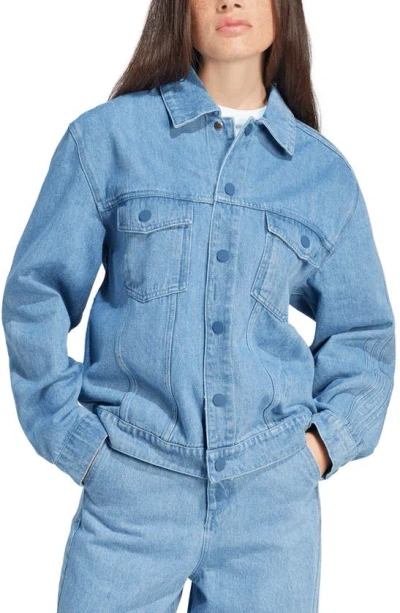 Adidas Originals X Kseniaschnaider 3-stripe Denim Jacket In Light Denim