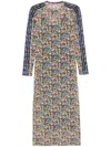 Adidas Originals Floral Sheer Midi Dress With Stripes In 蓝色