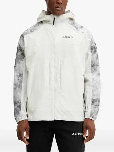 Adidas Originals X National Geographic Wind.rdy Hooded Marble-print Jacket In White