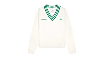 Pre-owned Adidas Originals X Sporty & Rich Vneck Sweater In Off White/court Green