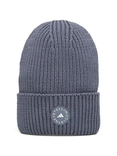 Adidas Originals X Stella Mccartney Ribbed Round-logo Beanie Hat In Gray