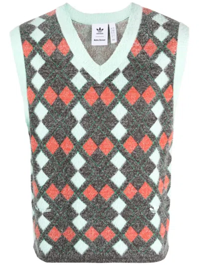 Adidas Originals X Wales Bonner Argyle-check Knitted Vest In Multi