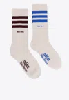 Adidas Originals X Wales Bonner Striped Logo-printed Socks In White