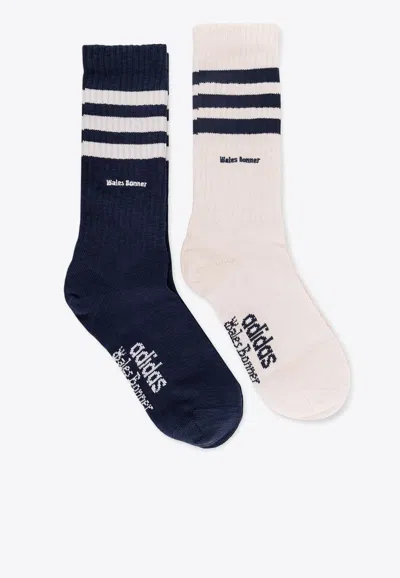 Adidas Originals X Wales Bonner Striped Logo-printed Socks In White