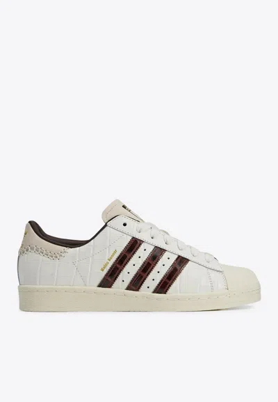 Adidas Originals X Wales Bonner Superstar Croc-embossed Leather Sneakers In White
