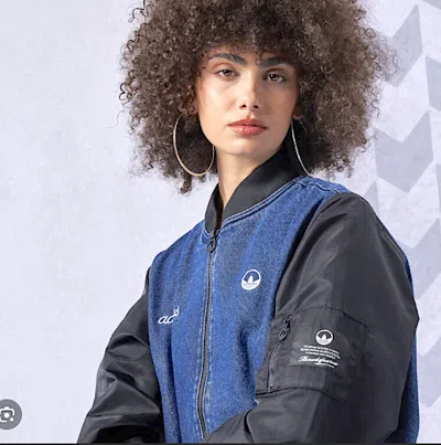 Pre-owned Adidas Originals Xl Women's Collegiate Denim Bomber Jacket Blue Indigo.$200.nwt
