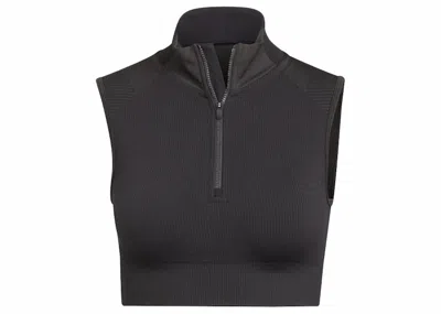 Pre-owned Adidas Originals Y3 Women Classic Seamless Knit Cropped Top In Black/carbon
