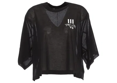 Pre-owned Adidas Originals Y3 Women Yohji Love Sheer Short Sleeve Tee Shirt In Black