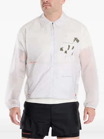 Adidas Originals Zip Graphic Running Coach Jacket In White